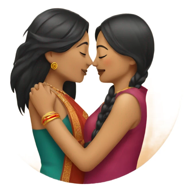 Indian lady kissing Chinese lady  sticker