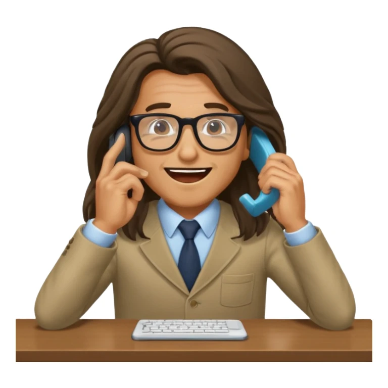 office-boss-excited-phone-desk-long-haired-man sticker