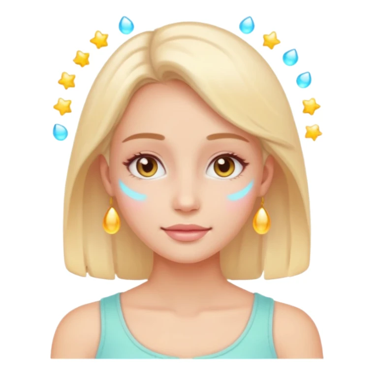 calm woman sleeping or relaxing with glowing skin, gentle sparkles around face, pastel colors, emoji style, symbolizes natural skin regeneration and recovery sticker