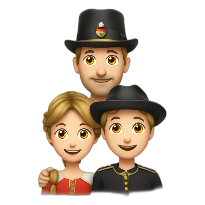 A family with German hat sticker