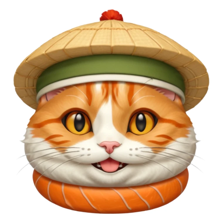 happy cat wearing a hat made only out of sushi sticker