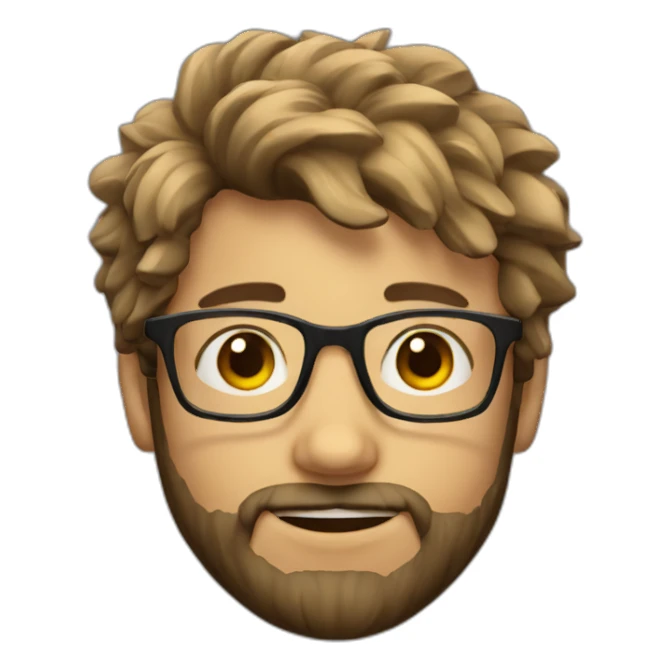 a boy with messy hair wearing square glasses and have beard sticker