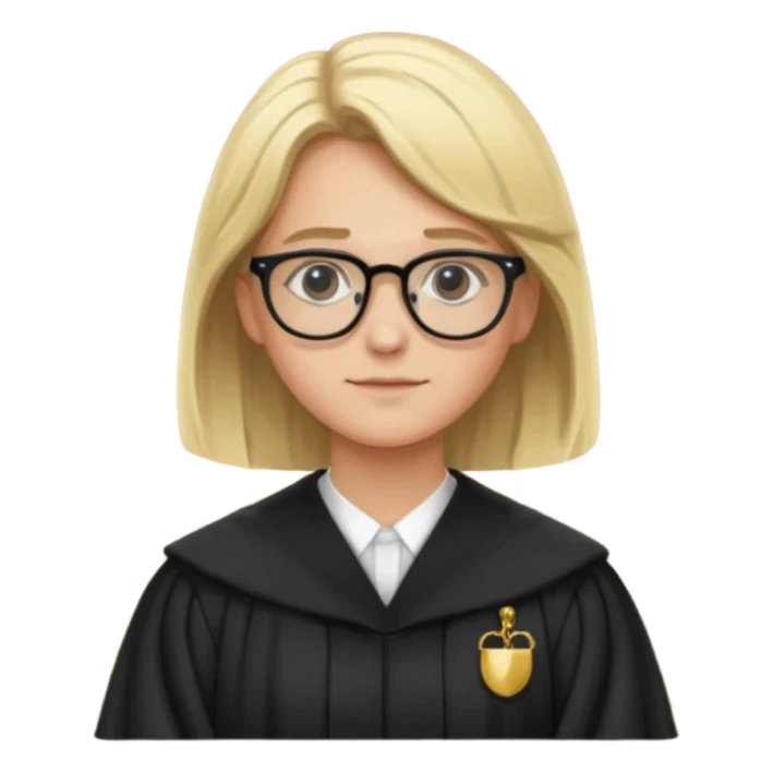 Young judge, blonde hair with glasses and robe sticker