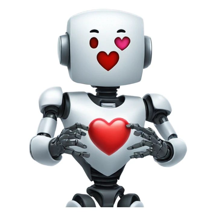 the robot holds a heart in its hand sticker