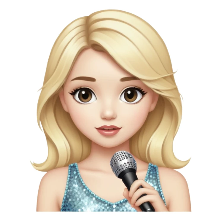 Blonde female pop star with microphone and sparkles, inspired by Sabrina Carpenter sticker