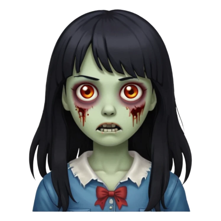 zombie girl with long black hair and bangs sticker