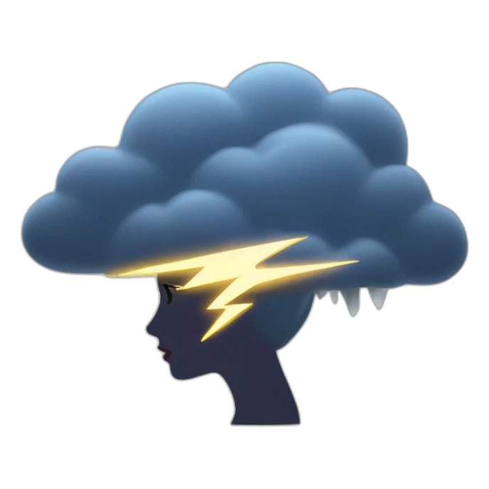 storm cloud with lightning coming out top of woman's head sticker