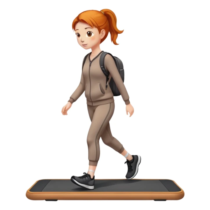 Ginger girl walking on walking pad brown gym outfit sticker