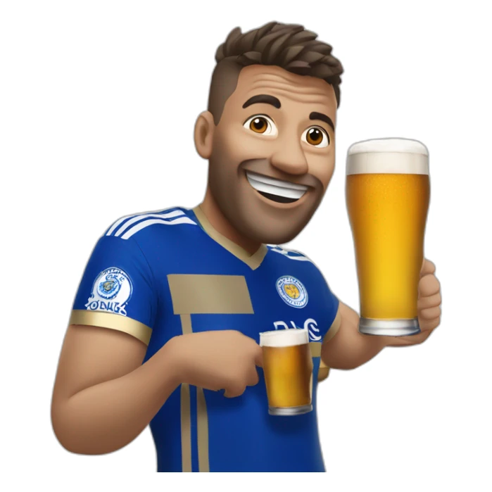 Leicester city supporter with a pint sticker