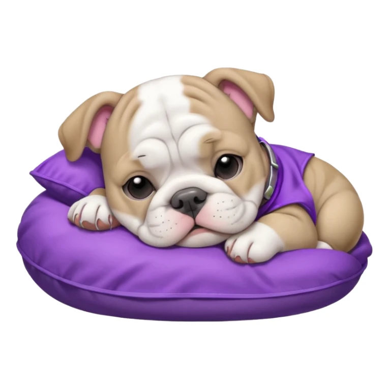 grey and white bulldog puppy sleeping with a purple collar on sticker