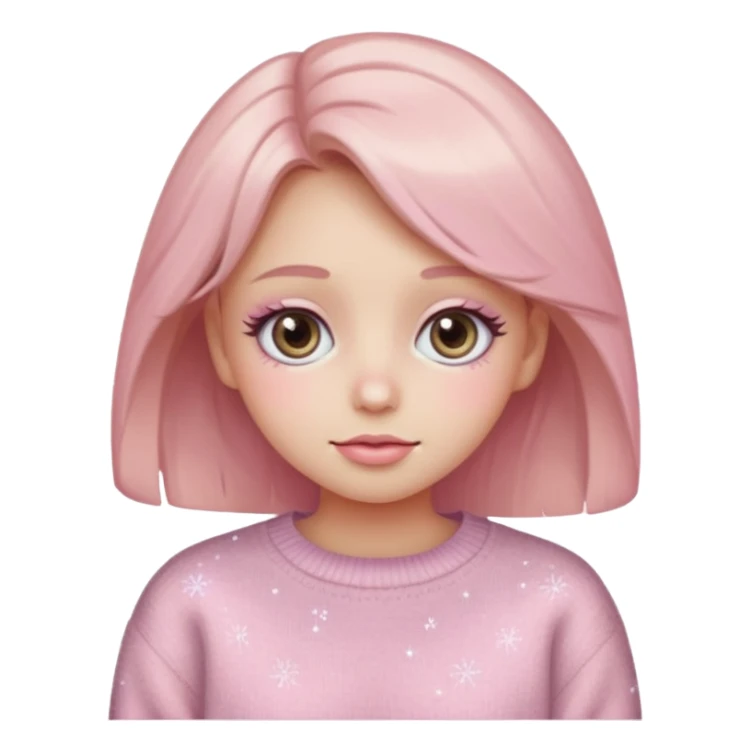 “Emoji girl, pastel pink blush, sparkly wide eyes,  oversized pastel sweater.” sticker
