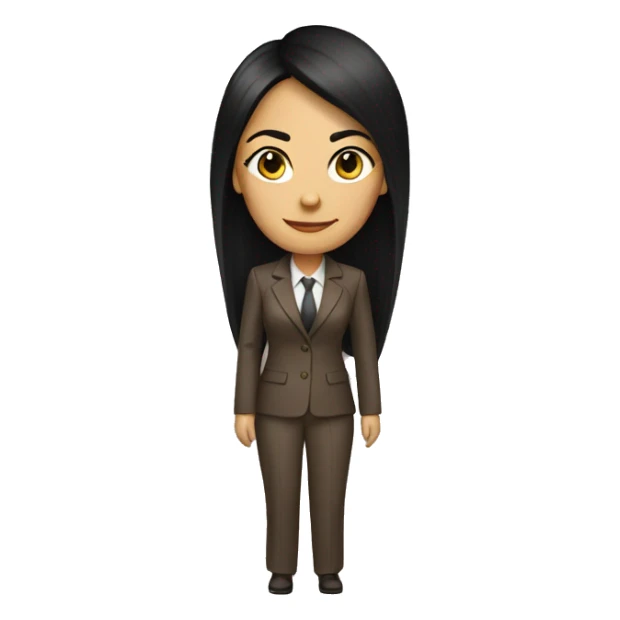 Female defense attorney with long black hair with brown suit sticker