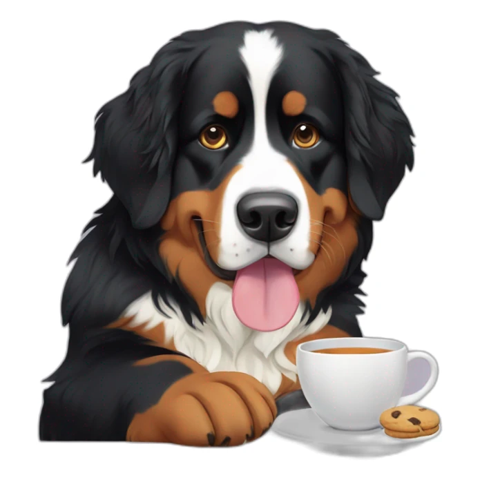 bernese mountain dog drinking tea and eating cookies sticker