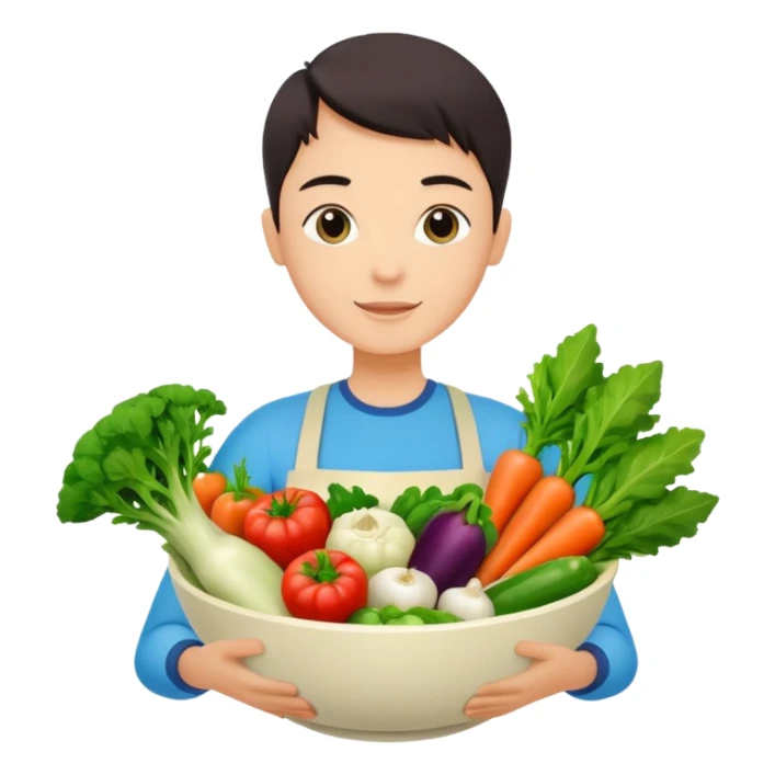 Healthy home cooking humanless avatar in clean style vibrant illustration. Fresh vegetables bowl, green tones, simple shapes, flat design, friendly and light. sticker