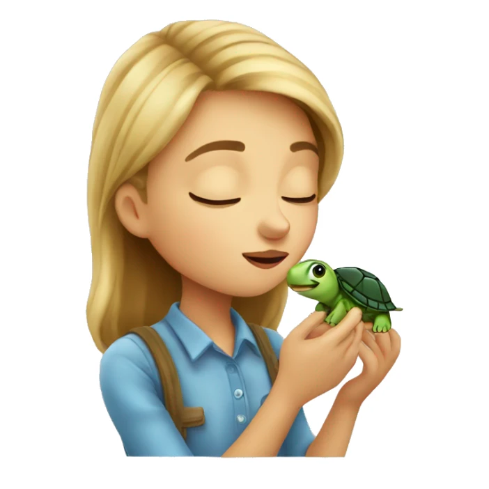 European girl kisses little turtle sticker