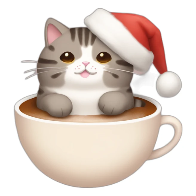 A cat pusheen with a Santa hat and a hot cocoe sticker