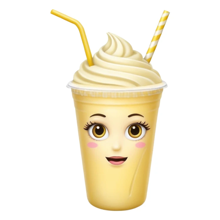 banana milkshake in a take-out cup with glassess and long lashes sticker