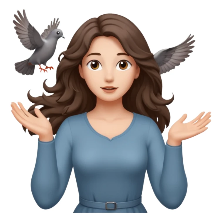 woman open arms looking at a flying pigeon sticker