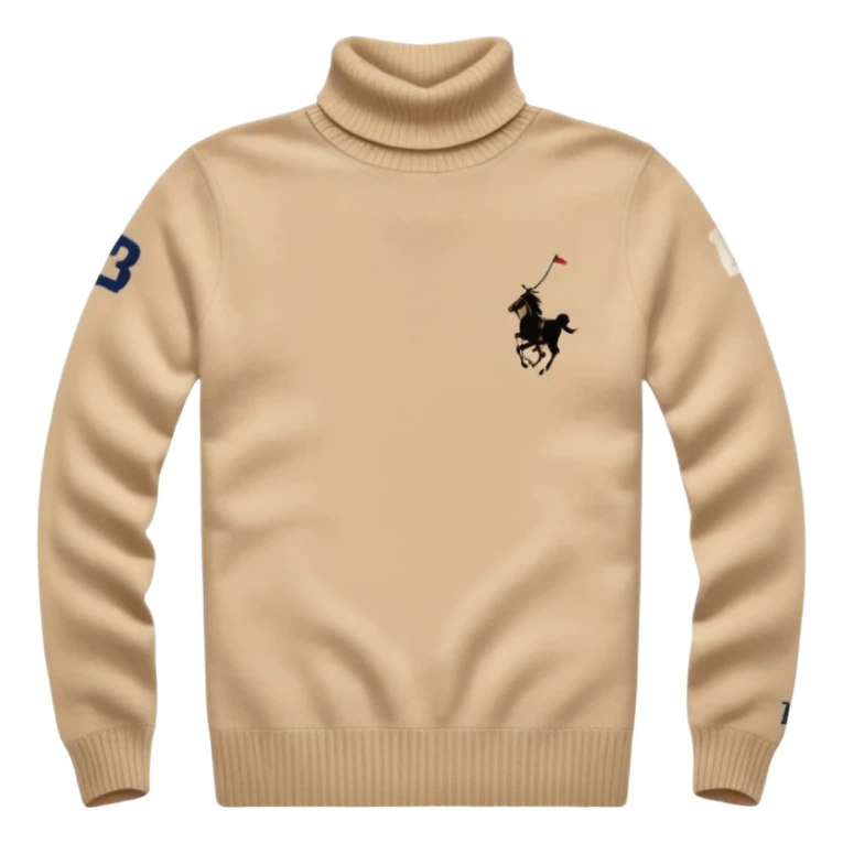 Ralph Lauren sweater, white, turtleneck, small polo logo sticker
