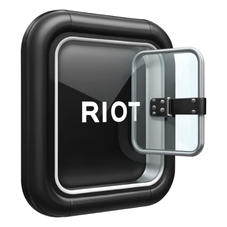riot shield black with white RCR text and glass viewing window sticker