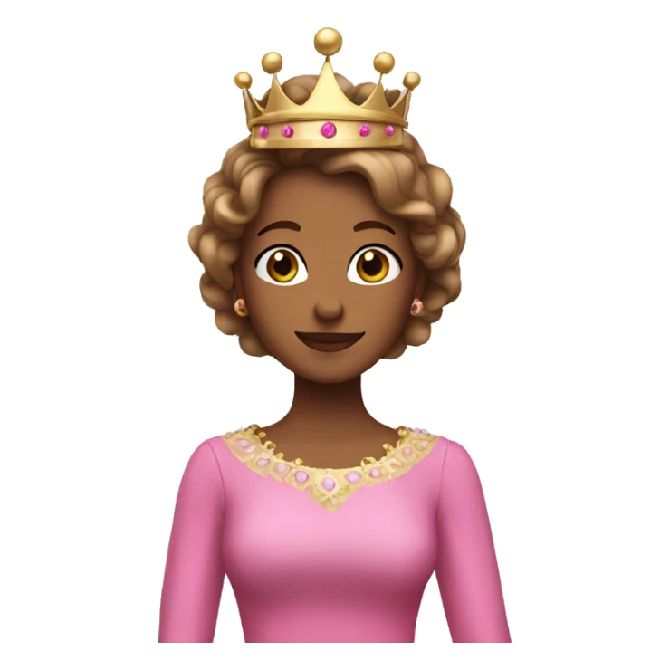A brown pincess with crown with middle hair and wearing pink clothes sticker