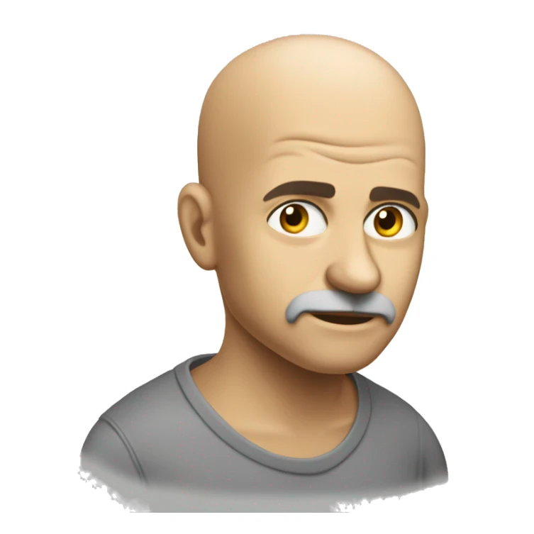Create an image of a bald philosopher, looking thoughtful, serious and smiling  wearing a plain T-shirt.  sticker