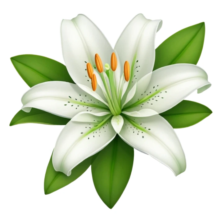 white lily flower with exactly six petals, one flower bud, and green leaves sticker