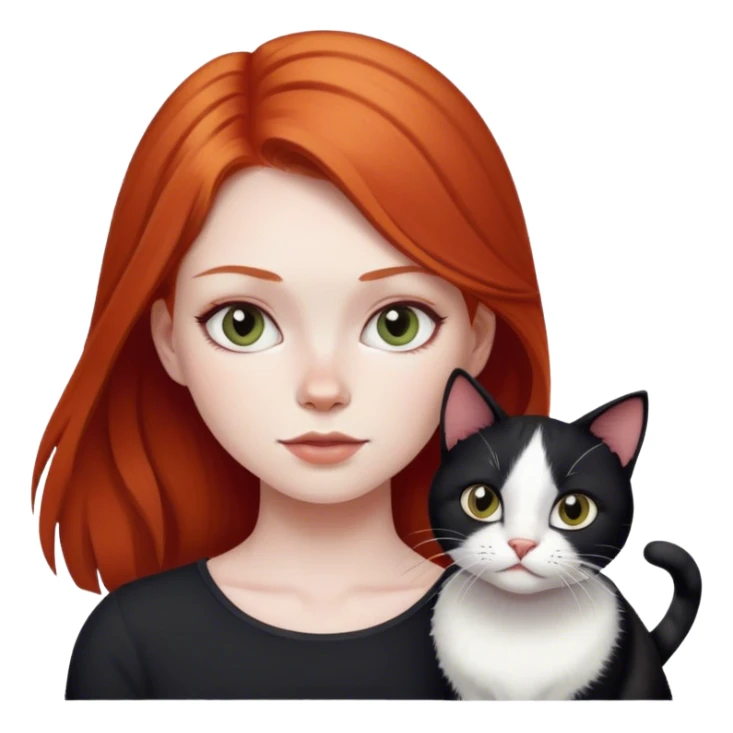 red headed girl with black and white cat  sticker
