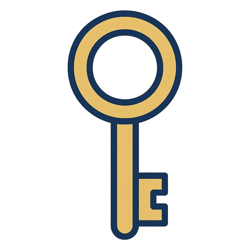 logo in the shape of a gold key, minimalist logo style sticker