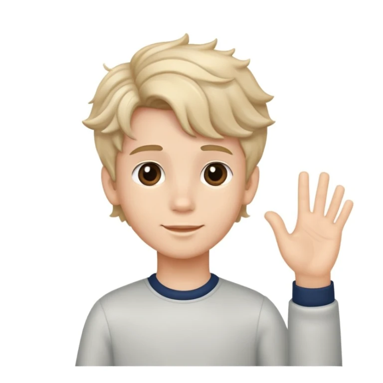 cartoon, A boy with a hairstyle, waves his hand welcome sticker
