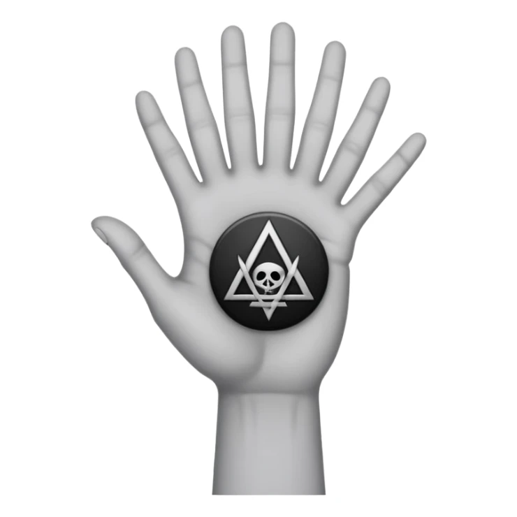 light grey hand with a black occult symbol on the palm and wrist slit sticker