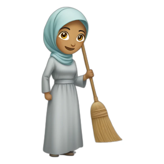 a woman in a hijab is sweeping the floor sticker