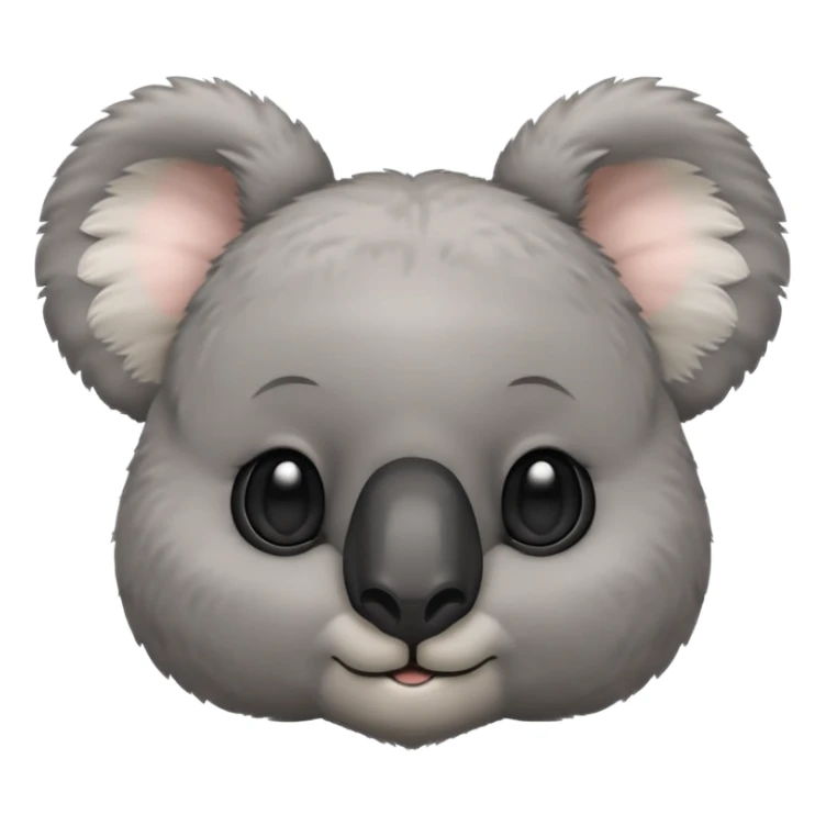 Head of a grey koala, round face, big fluffy ears, large black nose, front-facing, cute and simple style sticker