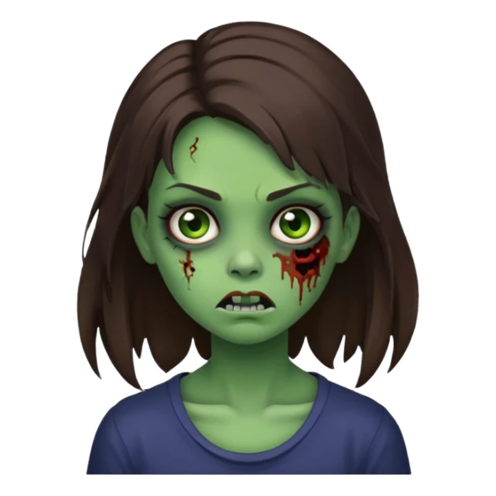 cute girl zombie,brunette ,horror green skin, sticker