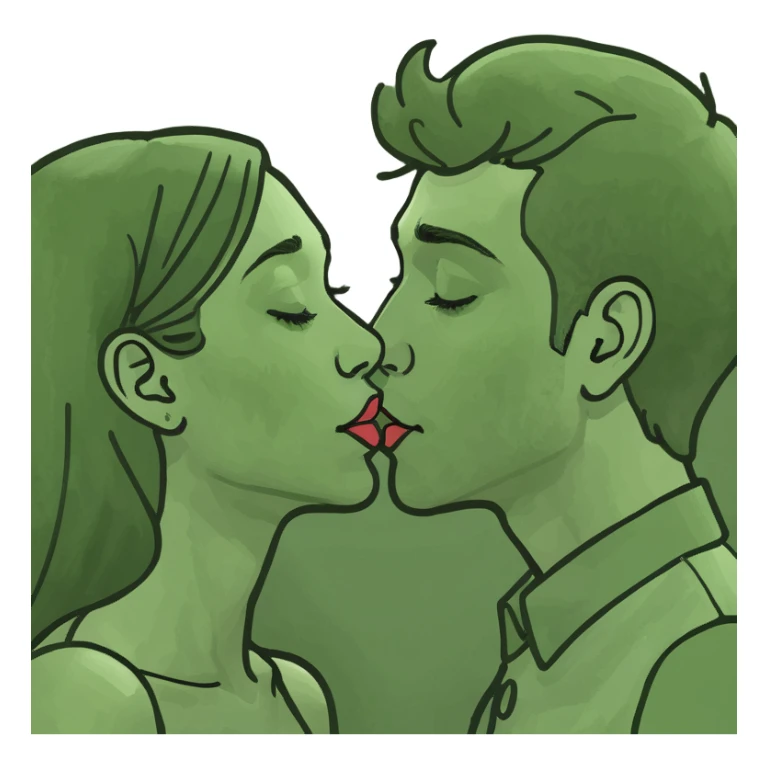 Boy and lady on the bed kissing sticker