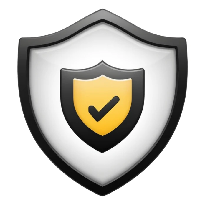 Instagram verification badge, white shield with black check mark in the center, clear and simple emoji style, no text sticker