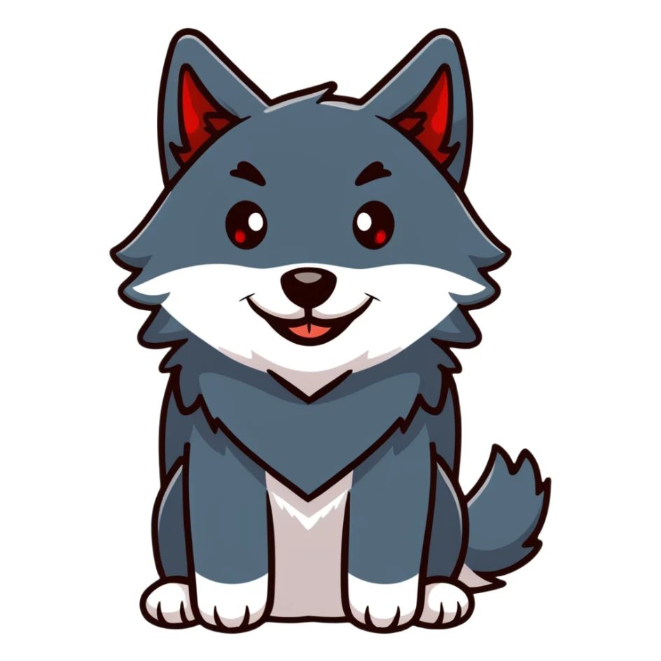 happy smiling black wolf with red eyes sticker