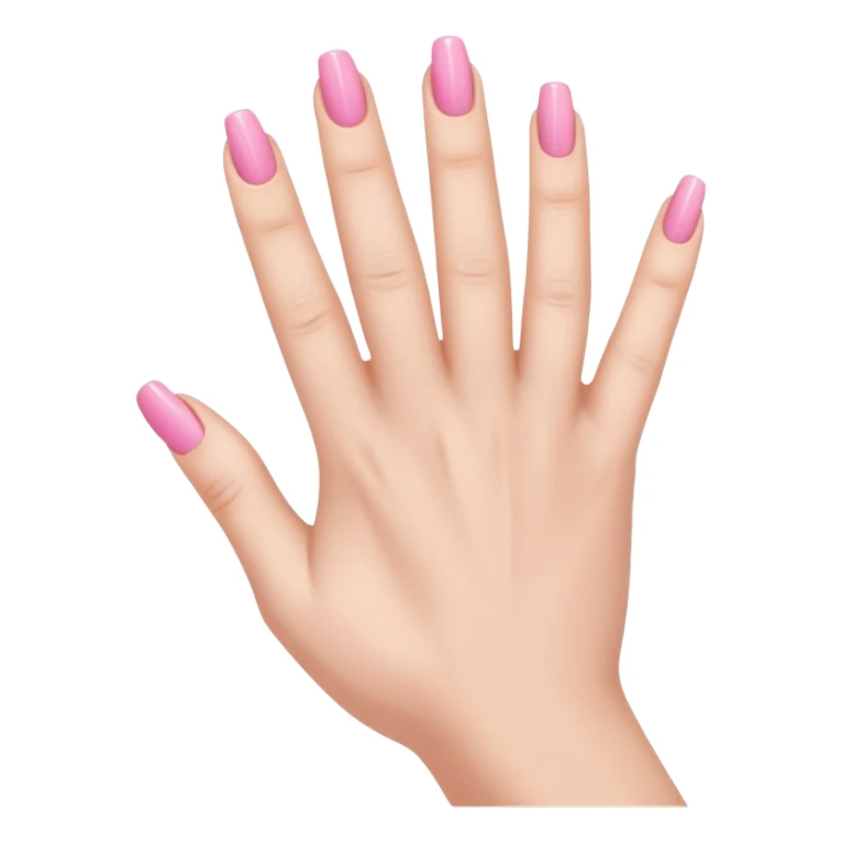 pink  close-up of a human hand with exactly five fingers, beautifully manicured nails, glossy pink nail polish, elegant nail shape, soft lighting, realistic style, isolated on transparent background" sticker