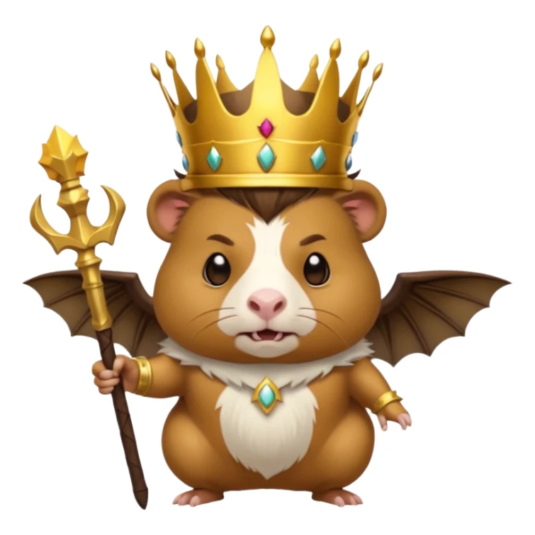 guinea pig demon king, holding a scepter, with bat wings, emoji style sticker