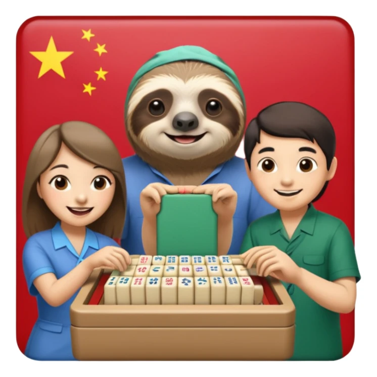 A sloth playing mahjong with two Chinese people sticker