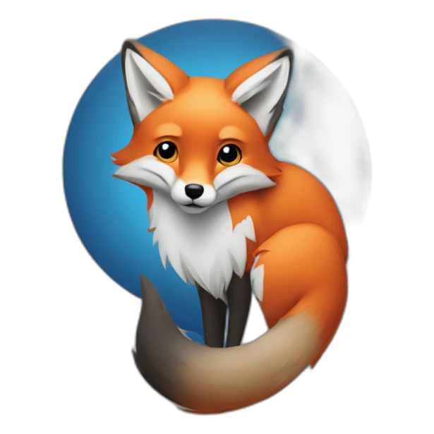 grey red fox with blue and orange accents probing a circuit sticker