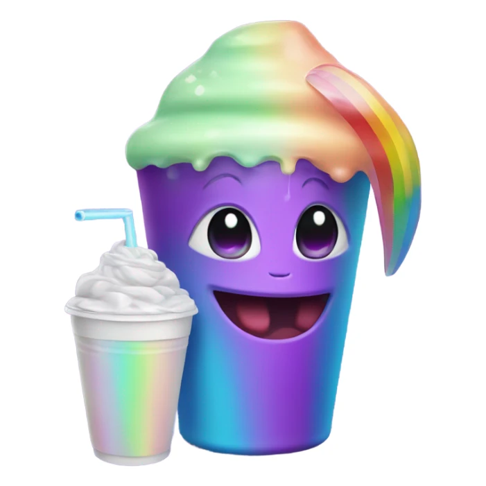 cute alien with rainbows drinking purple juice in styrofoam cup sticker