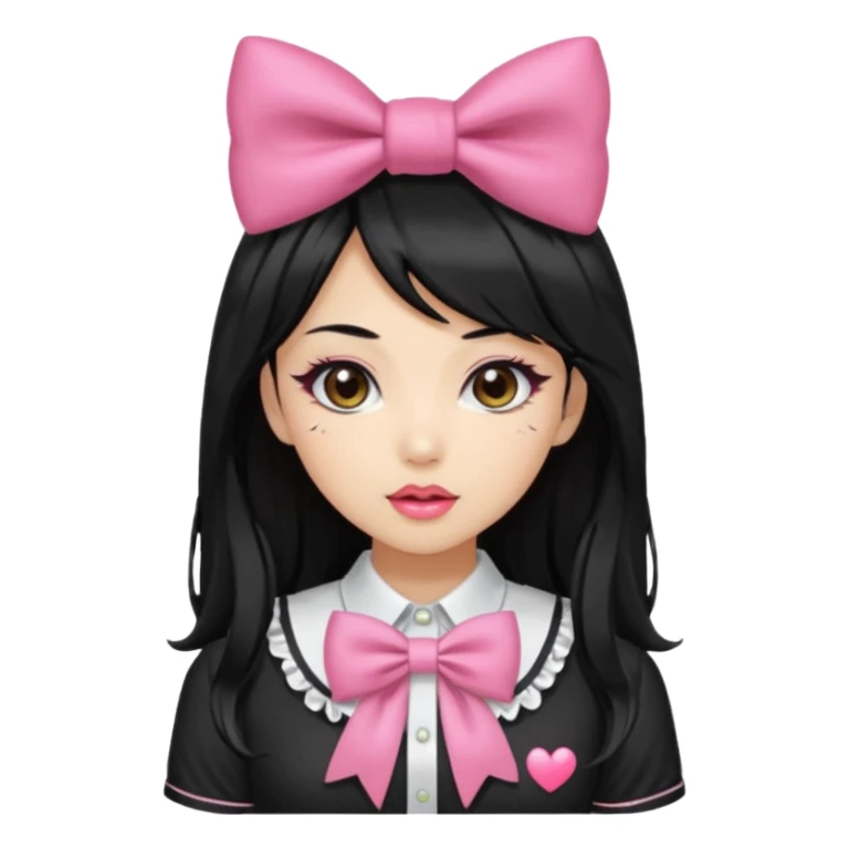 Gyaru girl black hair glossy lips bow shirt sticker
