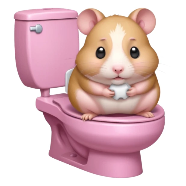 Cute chubby cartoon-style hamster sitting on toilet pooping looking as if he had an accident sticker