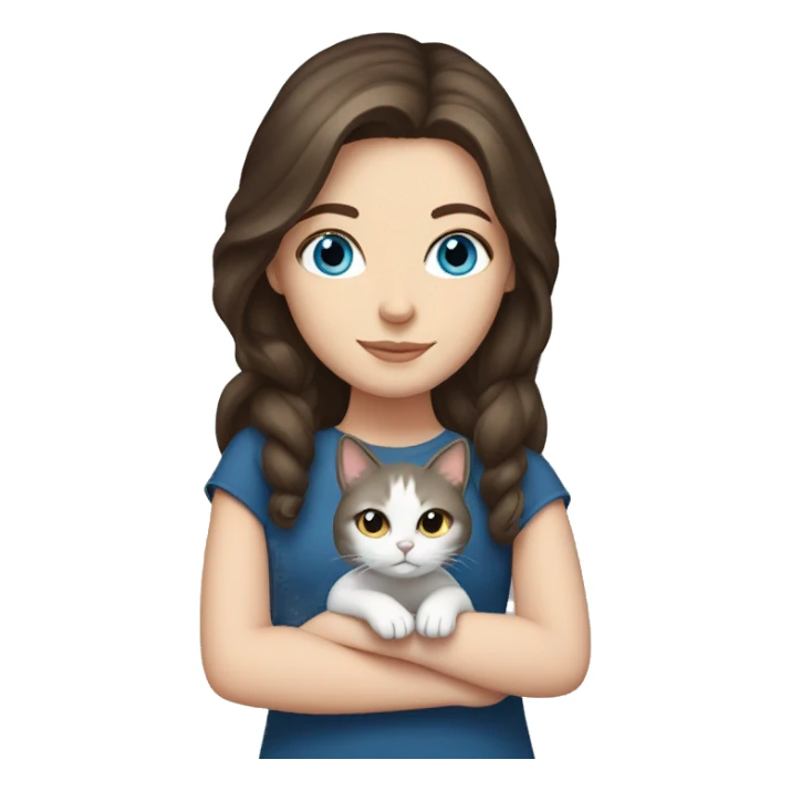 Brunette white girl with blue eyes holding a cat  sticker