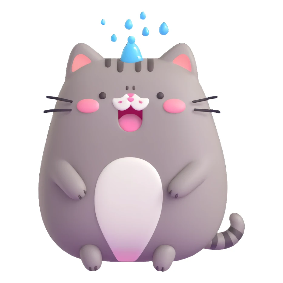 Pusheen cat crying with big tears streaming down its face, expressive and emotional, 3D style sticker