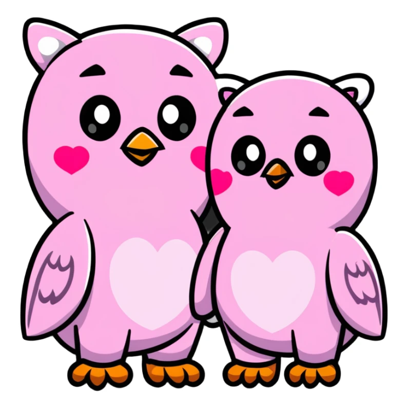 a pink owl in love with a bear, heart eyes, romantic sticker