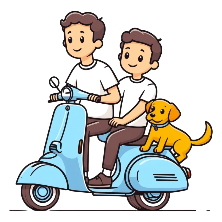 man and his pet dog riding a vespa sticker