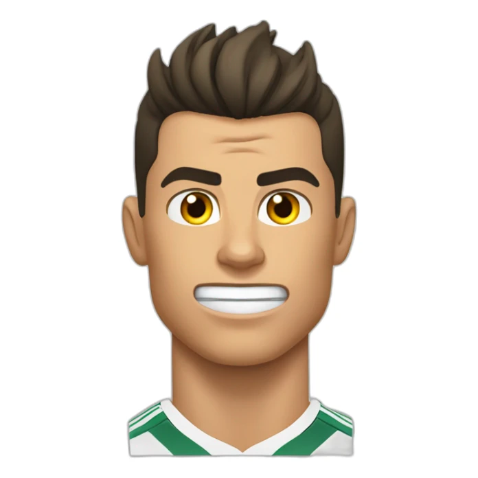 Cristiano Ronaldo, with furrowed brows and an intense gaze, gritting his teeth with determination. His expression reflects strong anger and competitive determination. sticker