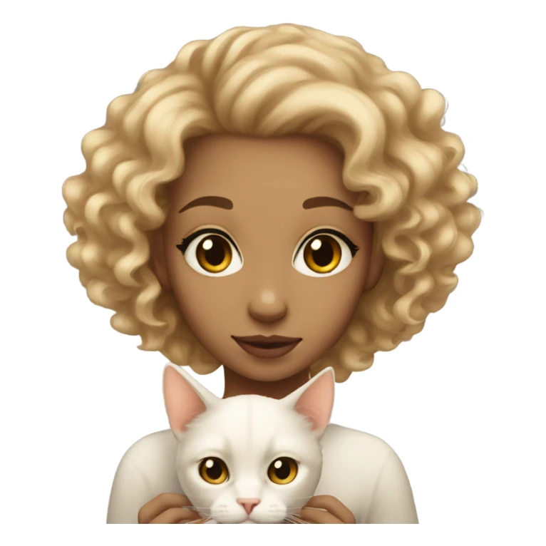 Light skin girl with curls and a white cat sticker